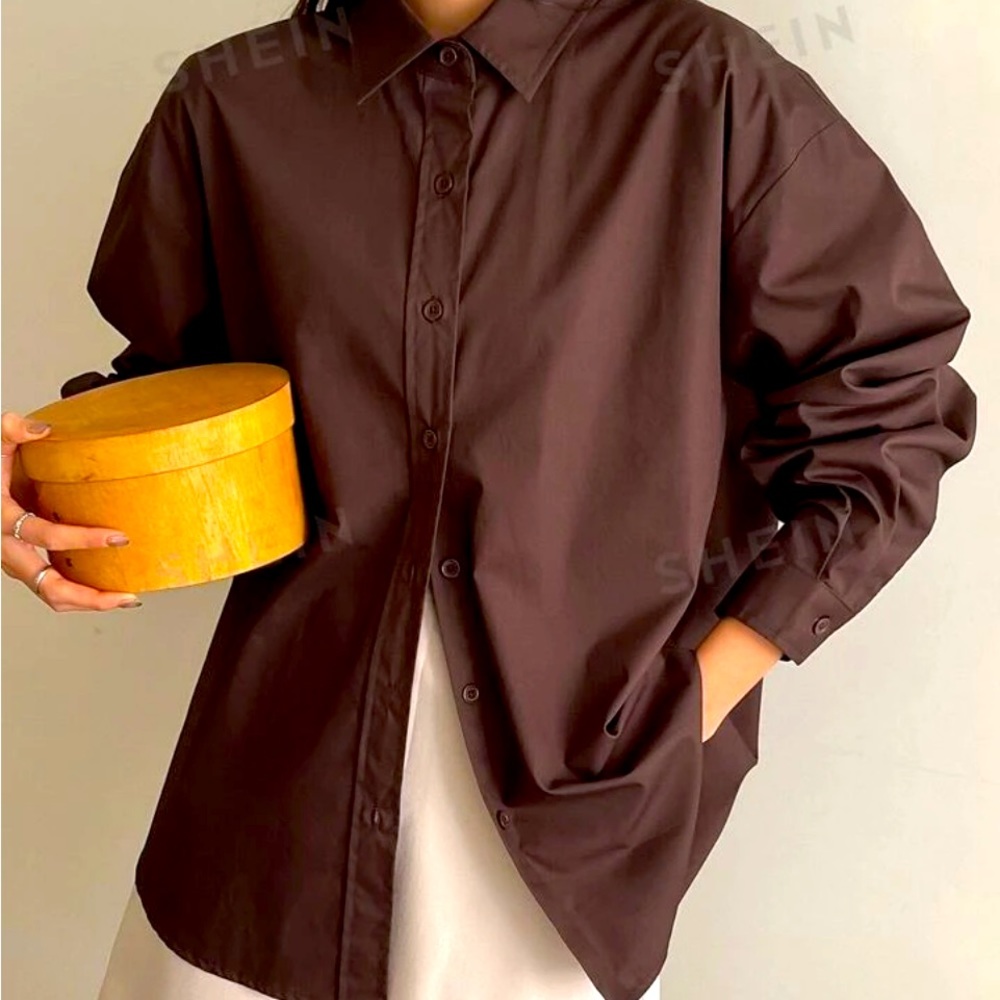 Oversized Poplin Button-Up Shirt Sz Medium